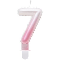 Sviečka číslo 7 perleťová bielo ružová, 7cm