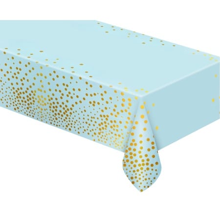 Plastový obrus bledomodrý so zlatými bodkami, 137x183cm