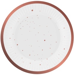 Papierové taniere s ružovozlatými bodkami a okrajom, 18cm, 6ks
