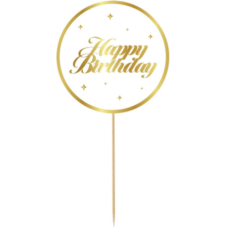 Zápich na tortu Happy Birthday zlatý, 10cm
