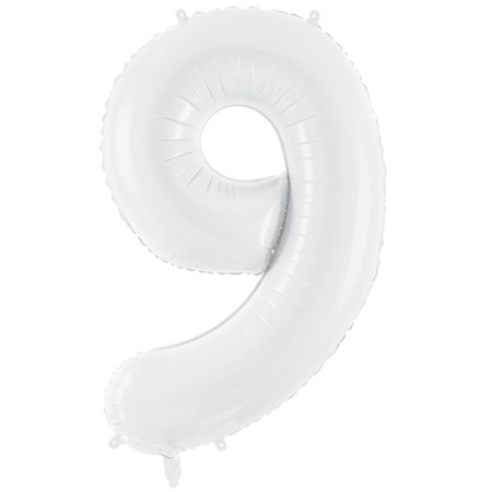 Fóliový balón číslo 9, biely, 86cm