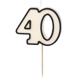 Sviečka číslo 40, biela s čiernym okrajom, 5,5 cm