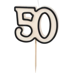 Sviečka číslo 50, biela s čiernym okrajom, 5,5 cm