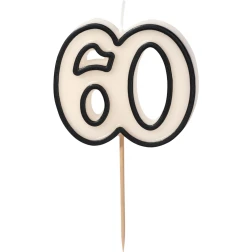 Sviečka číslo 60, biela s čiernym okrajom, 5,5 cm