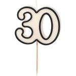 Sviečka číslo 30, biela s čiernym okrajom, 5,5 cm