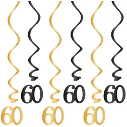Špirálová dekorácia 60. narodeniny, čierno zlaté, 6ks