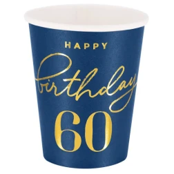 Papierové poháre 60. narodeniny, tmavo modré, 220ml, 6ks