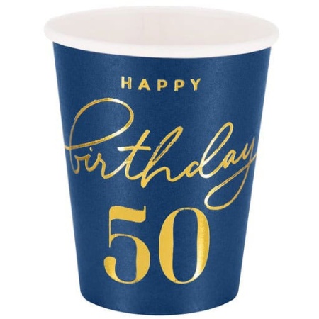 Papierové poháre 50. narodeniny, tmavo modré, 220ml, 6ks