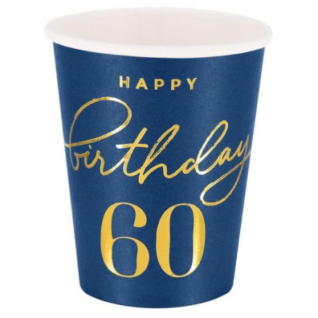 Papierové poháre 60. narodeniny, tmavo modré, 220ml, 6ks